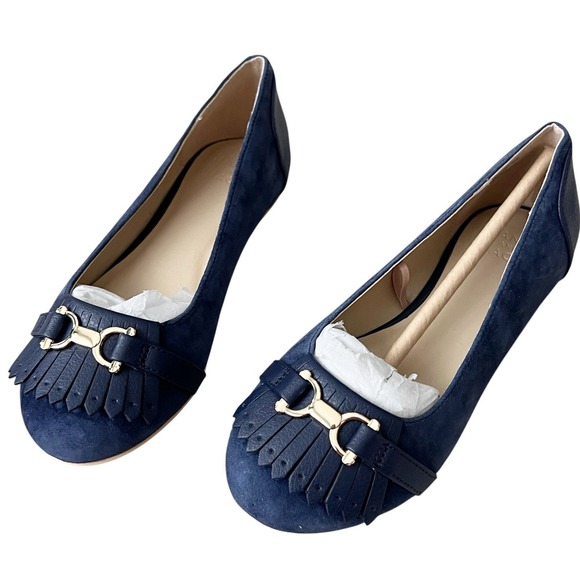 Janie And Jack Girls Size 13 Navy Blue Suede Leather Loafer Shoes - Picture 2 of 10